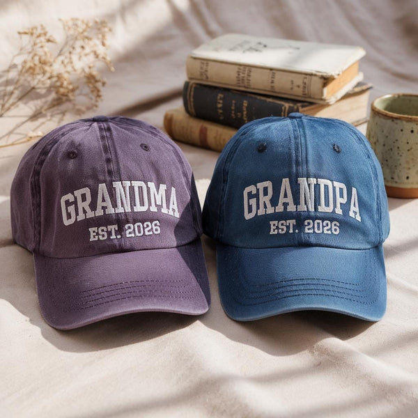 Personalized Grandma Grandpa Matching Hat, Est 2026 Embroidered Cap Set, New Grandparents Gift, Pregnancy Announcement Gift, Couple Hat Set