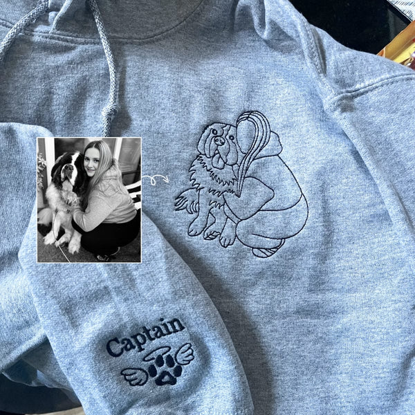 Custom Line Embroidered Pet Loss Sweatshirt or Hoodie – Personalized Photo Memorial Gift